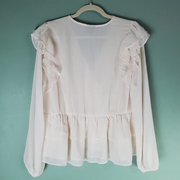 Torrid Womens Powder Blush Chiffon Ruffled Surplice Crop Top Size 0 Large - Picture 2 of 6